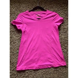 LILLY PULITZER LUXLETIC BRIGHT PINK V-NECK STRETCHY SHIRT SIZE XS Golf Athletic